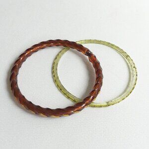 Yellow Brown & Gold Glitter Childs Indian Glass Bangles Bollywood Set of 2